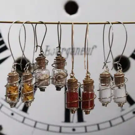 Boucles d'oreille Steampunk : fioles en cage quatre saisons