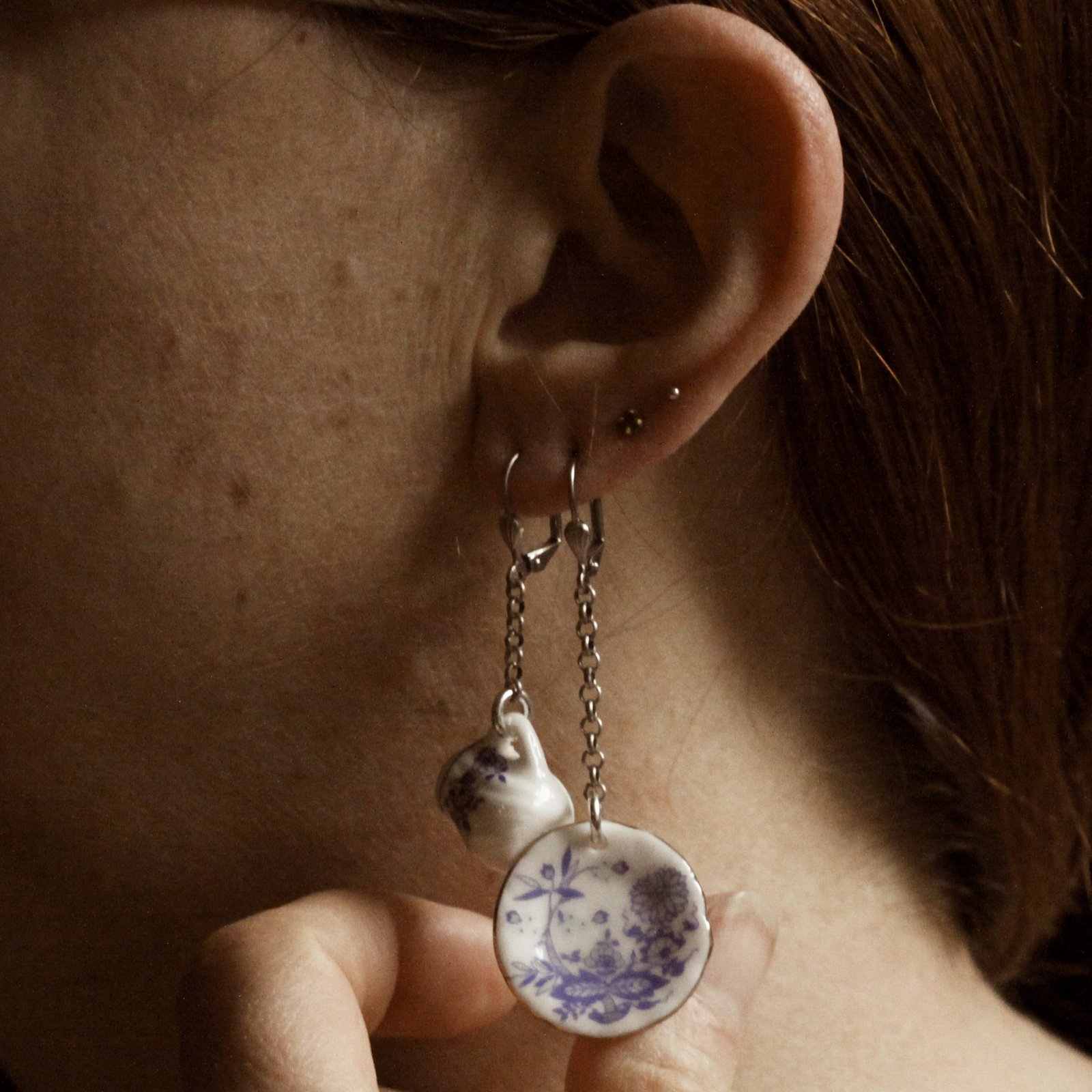 boucles d'oreille service à thé