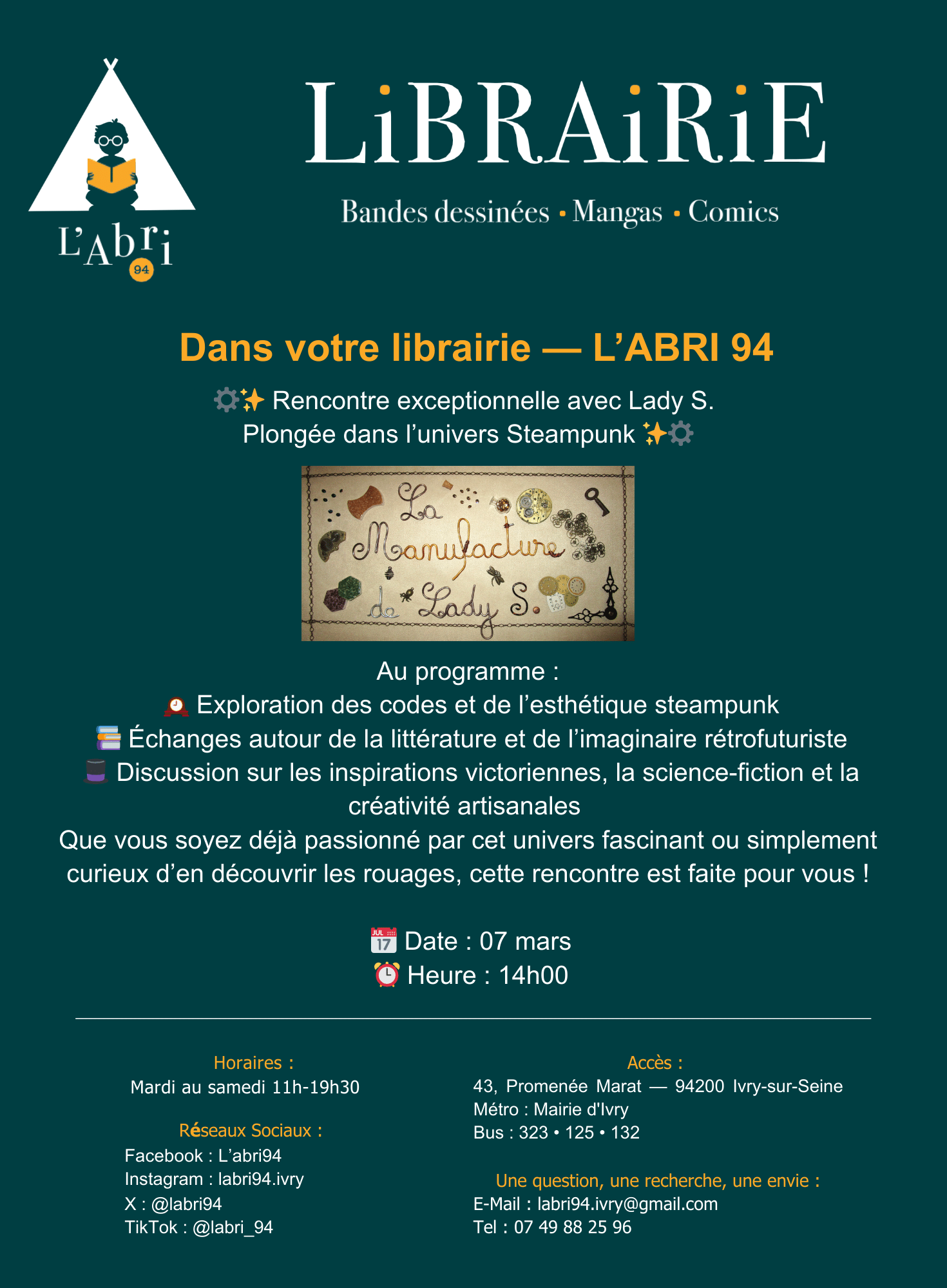 Rencontre Steampunk à la librairie L'Abri 94 à Ivry sur Seine