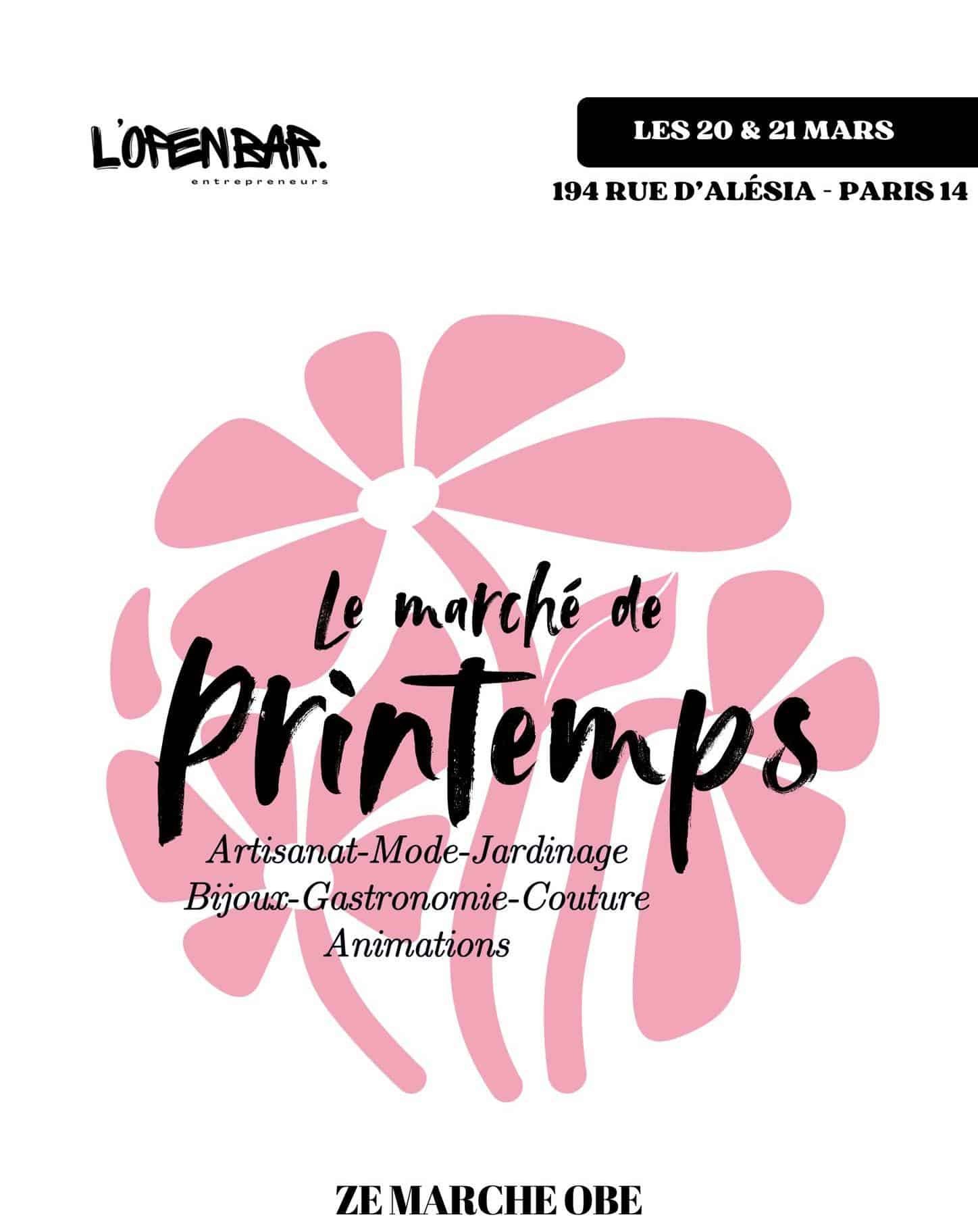 le marché de printemps à l'open bar entrepreneurs 194 rue d'Alésia dans le 14ème à Paris les 20 et 21 mars 2026